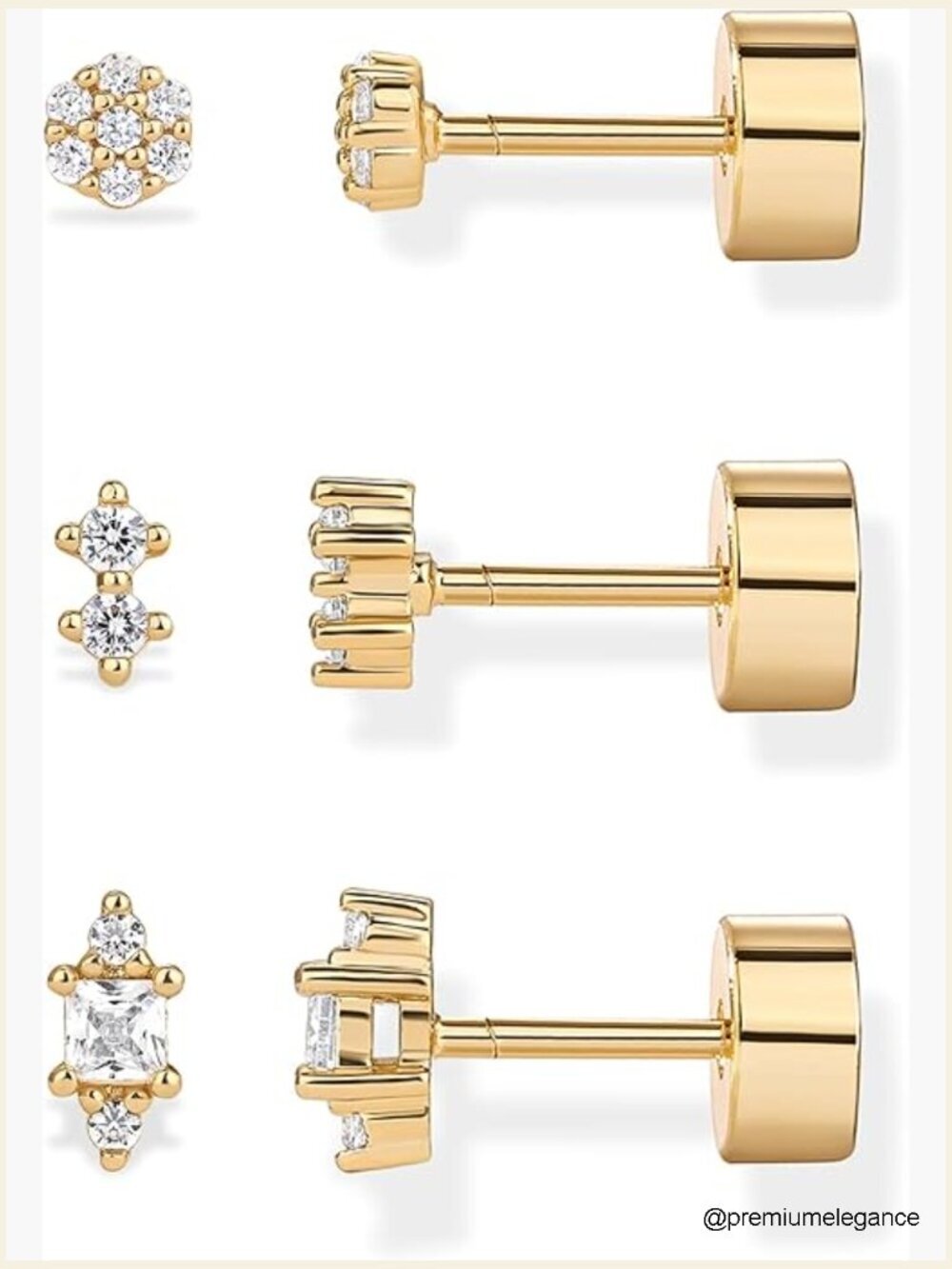 14K Gold Plated Silver Stud Earring Pack - Multi-Shape Helix Jewelry